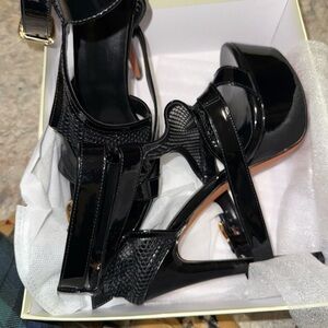 Patent Black Platform High Heel Sandals for Women